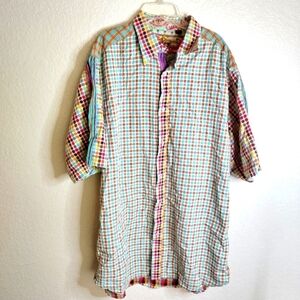 Robert Graham Short Sleeve Color Block Embroidered Shirt Sz Xl Tall
